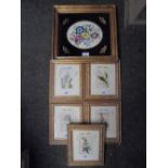 C19th school Floral oval water-colour in verre eglomise and gilt frame, 15x18 and five small