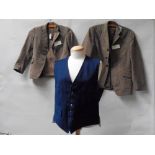 Two childrens tweed hacking jackets by Saddle size 24, 32 and dark blue waist coat by Strachan &