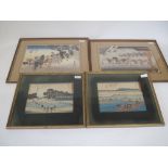 Japanese School, a pair of woodblock prints, depicting porters & horses, 22 cm x 34 cm & another