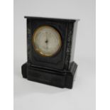 Late C19th black slate and marble barometer with silvered dial