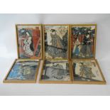 After Kunisada, a set of six Japanes wood block prints, F&G (6)