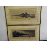 After C Fonce, pair of black and white etchings "Riverside Scenes" each signed in pencil on