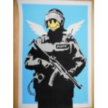 After Banksy (Born 1974) "Flying Copper", Ltd Ed. print, POW blind stamp No. 371/600 in pencil 99 cm