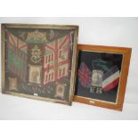 WWI military woolwork sampler "The Devonshire Regiment" 56x60 framed and glazed and another