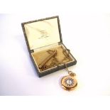 Victorian 18ct yellow gold small half hunter pocket watch with blue enamelled bezel with Roman