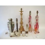 Two pairs of table lamps and two single table lamps