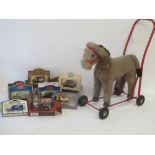 Lines Bros ltd push long gold toy donkey, mxd boxed toy vehicles