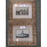 Pair of early C20th printed silkwork pictures "Dom zu Aachen" and "Kuffhauser Deskmal", 6x9 in