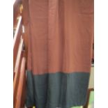 Four tan, brown & green fabric curtains drop 270L