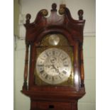 Good early to mid C19th long case clock, the cross banded oak and inlaid case with an arched hood