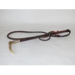 Ladies hunting crop, leather plaited shaft, silver collar, antler top