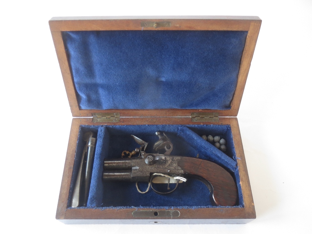 Tap action pistol, by Goodwin of London, in a rosewood box with tools C1780