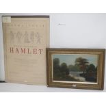 Early C20th oil on board "Lakeside scene" 33x54 and a Polish Theatre poster Warsaw "Hamlet 1967"