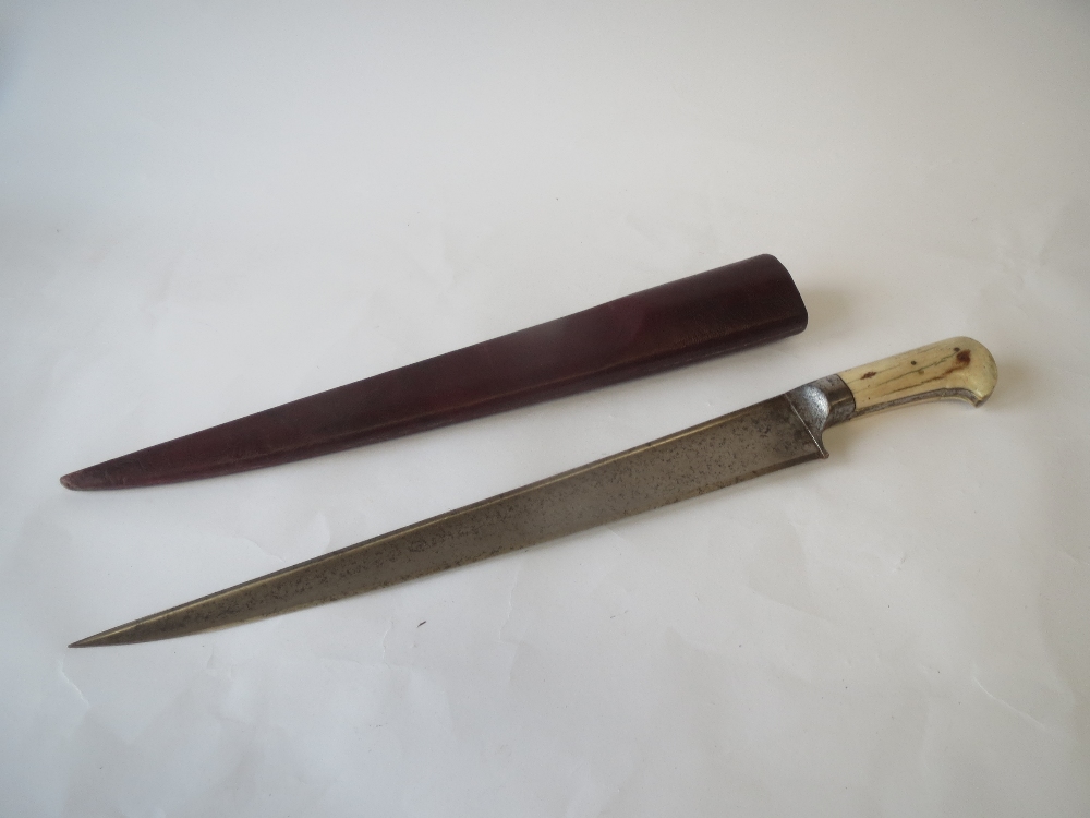Indian Bishwa dagger with metal handle and leather scabbard