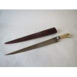 Indian Bishwa dagger with metal handle and leather scabbard