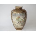 Japanese Satsuma baluster shaped vase, probably Kinkasan, richly decorated with three alternate