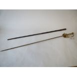 Victorian court sword with brass hilt and handle and leather scabbard