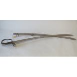 German cavalary sabre with leather grip handle and metal scabbard c1780