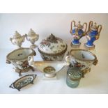 Qty of decorative ceramics including pairs of pot pour vases, cachepots, etc.