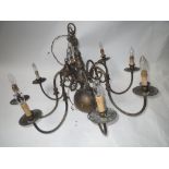 Early C20th Brass 8 branch chandelier with twin eagle decoration