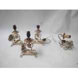 Four assorted cream painted wrought metal lights