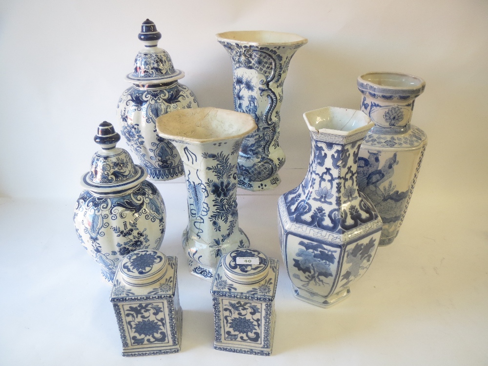 Large qty of blue and white vases