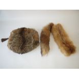 Ladies red fox fur head band with fox brush with fur muff and purse