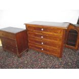 Chest of 4 long drawers, another chest of two short and two long drawers and glazed cupboard with