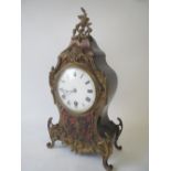 Small French boulle work mantel clock with white enamel dial.  29 cm H