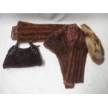 Ladies vintage fur cape, fur wrap, fur collar and leather fur hand bag