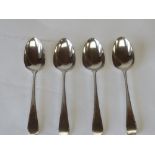 Four mixed hallmarked silver dessert spoons with feathered edged decoration 4ozt