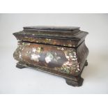 Jennens and Betteridge papier mache and mother of pearl inlaid two division tea caddy 25cm W