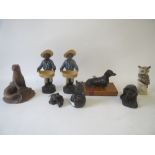 Qty of resin animal figures and pair of blackamores