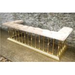Good quality brass club fender with buttoned suede seat overall 180 cm L x 53 cm H x 68 cm deep,.