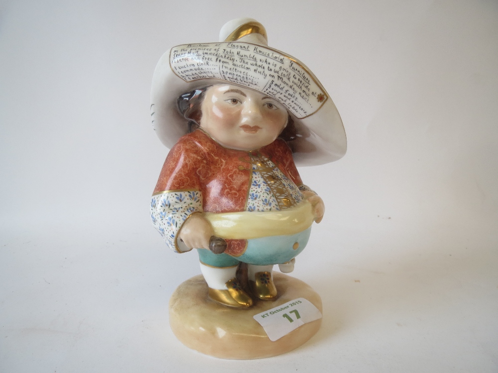 Royal Crown Derby Mansion House Dwarf figurine, the broad rimmed hat inscribed 'Auction of Elegant