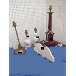 Pair table lamps and 2 mixed table lamps, wall bracket and papier mache drinks tray