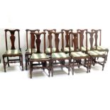 Set of 10 Oak and beech dining chairs in the C18th taste each with solid seat on turned and block