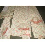 Two pairs of floral interlinedcurtains, 110cm x 210cm and 97cm x 90cm together with matching bed