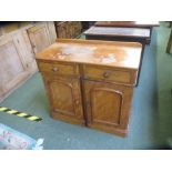 Unusual Victorian Birch double bedside cupboard with two small drawers over panel drawers on a