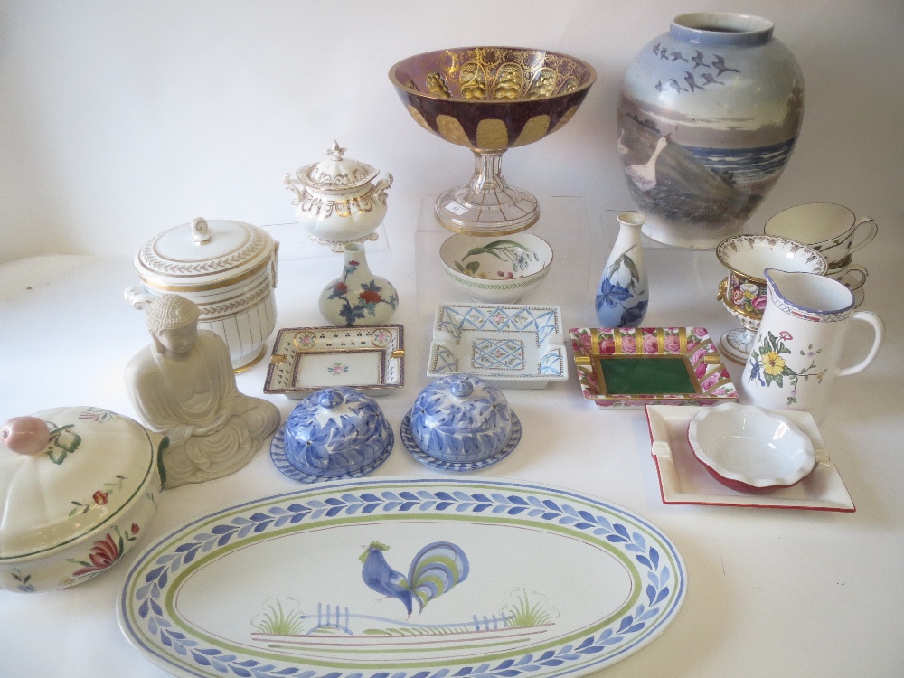 Large qty of decorative china, inc. Copenhagen, quimperware and a Venetian glass comport