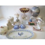 Large qty of decorative china, inc. Copenhagen, quimperware and a Venetian glass comport