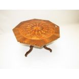 An Italian walnut parquetry inlaid octagonal occasional table, reduced