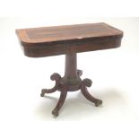 Good regency rosewood card table with superb quality banding and inlay, fold over swivel top with