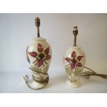 Graduated pair of modern Moorcroft baluster shaped pottery table lamp bases, largest 44 cm to