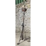 Wrought iron, copper and brass standard lamp with adjustable column