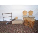 Qty of general furniture - nest of pine tables, pair pine chairs, towel rail, Jacques garden