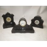 Slate mantel clock with visible Brocot escapement and two slate and marble mantel clocks (3)