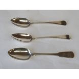 Pair hallmarked silver Georgian table spoons by W.S of London and one other 7ozt