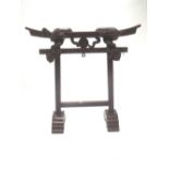 C19th Chinese carved redwood gong stand, with entwined dragon and other carvings 127H