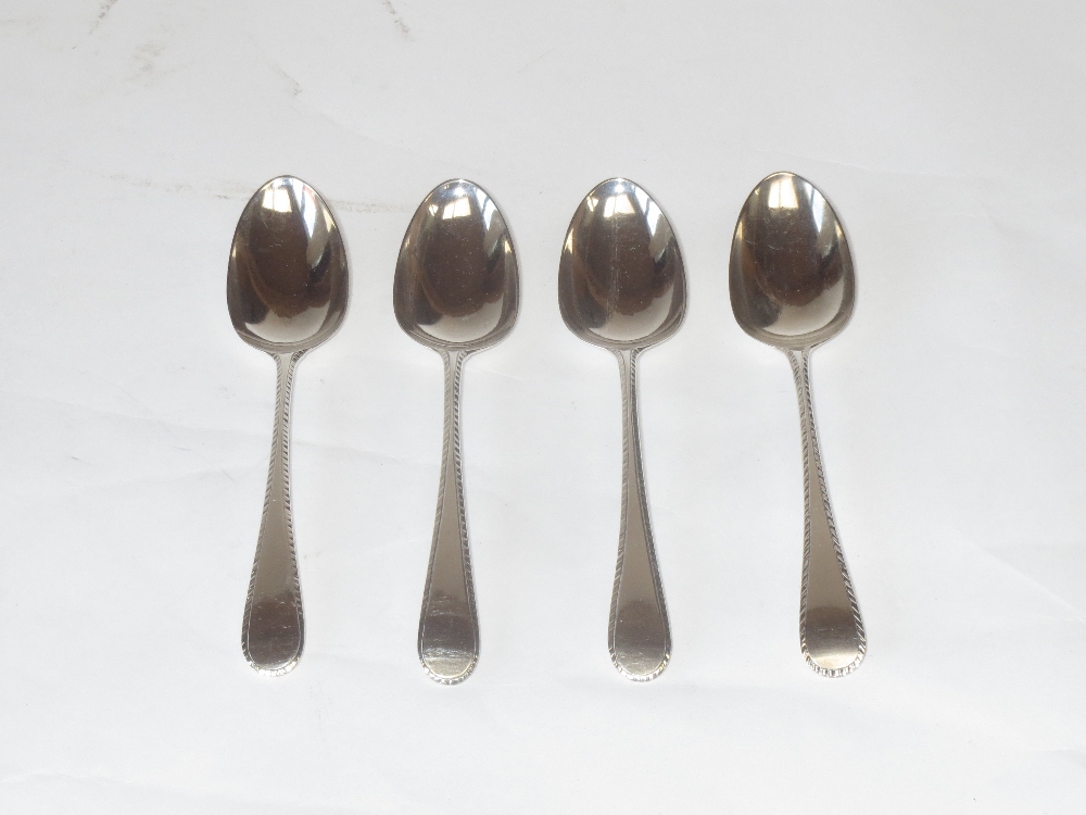 Four mixed hallmarked silver dessert spoons with feathered edged decoration 4ozt - Image 2 of 2